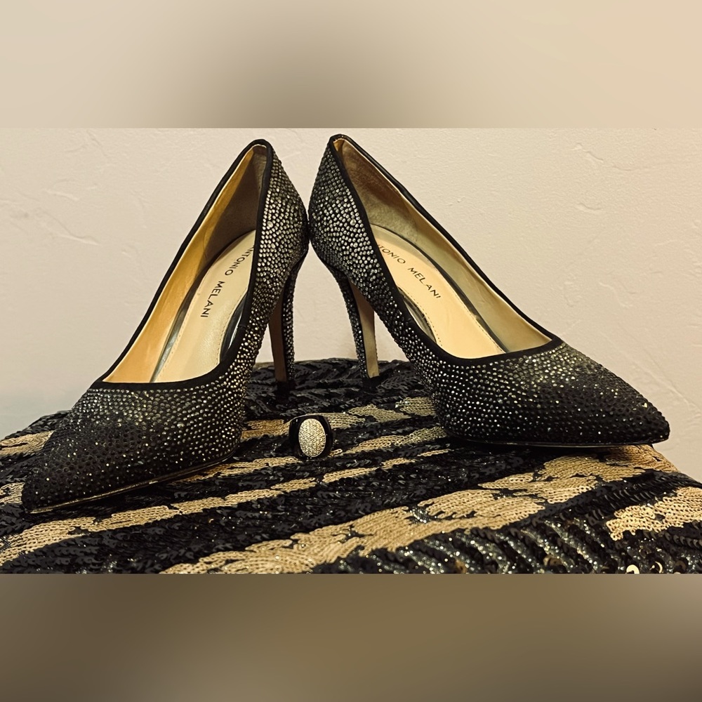 Antonio Melani black with crystals heels